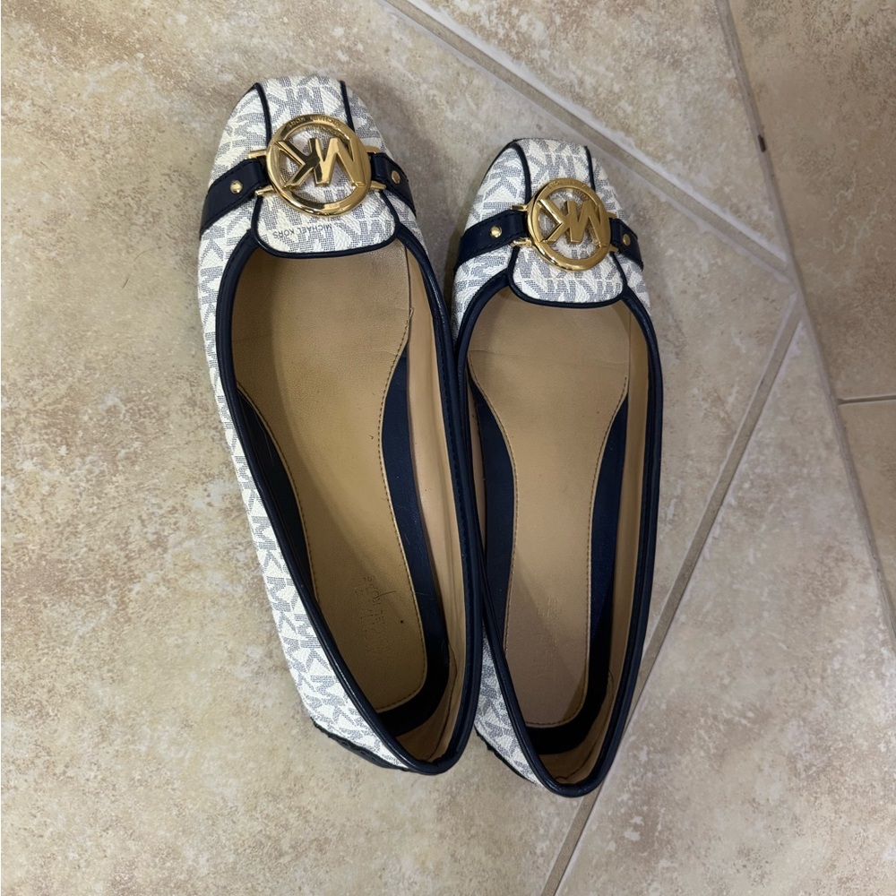 Michael Kors Navy and White Logo Flats